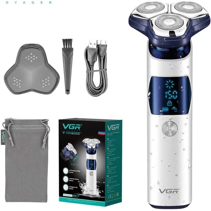 ماشین اصلاح وی جی آر مدل V-328 سه تیغ ضد آب با برش چرخشی