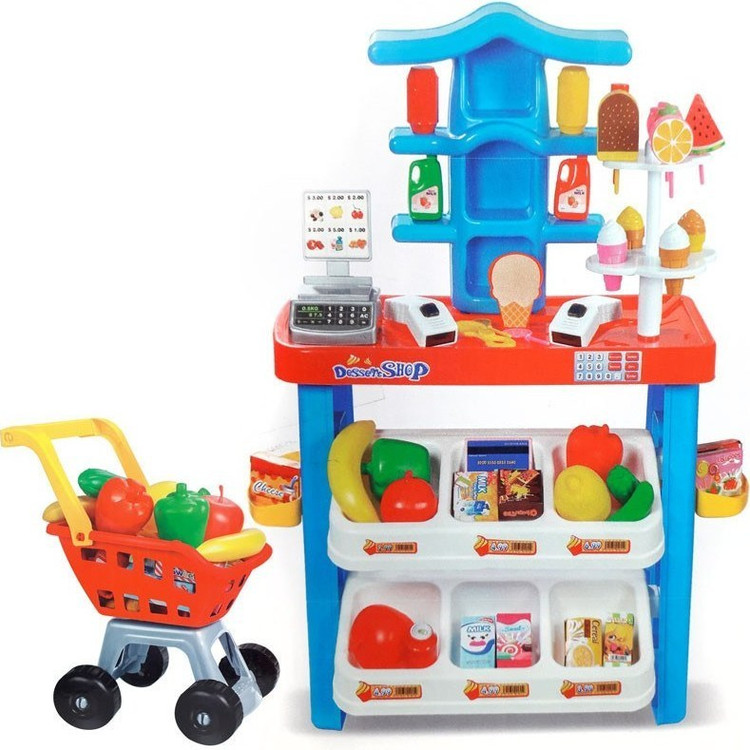 اسباب بازی سوپرمارکت ۶۵ قطعه با چرخ خرید مناسب کودک و خردسال