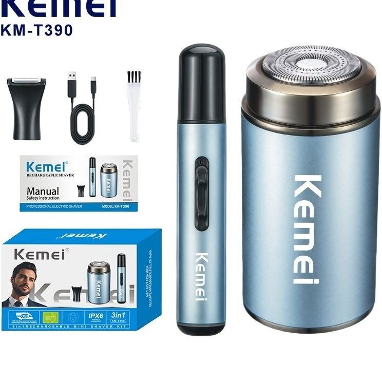 ماشین اصلاح موی صورت کیمی مدل KM-T390 ضد آب با برش چرخشی