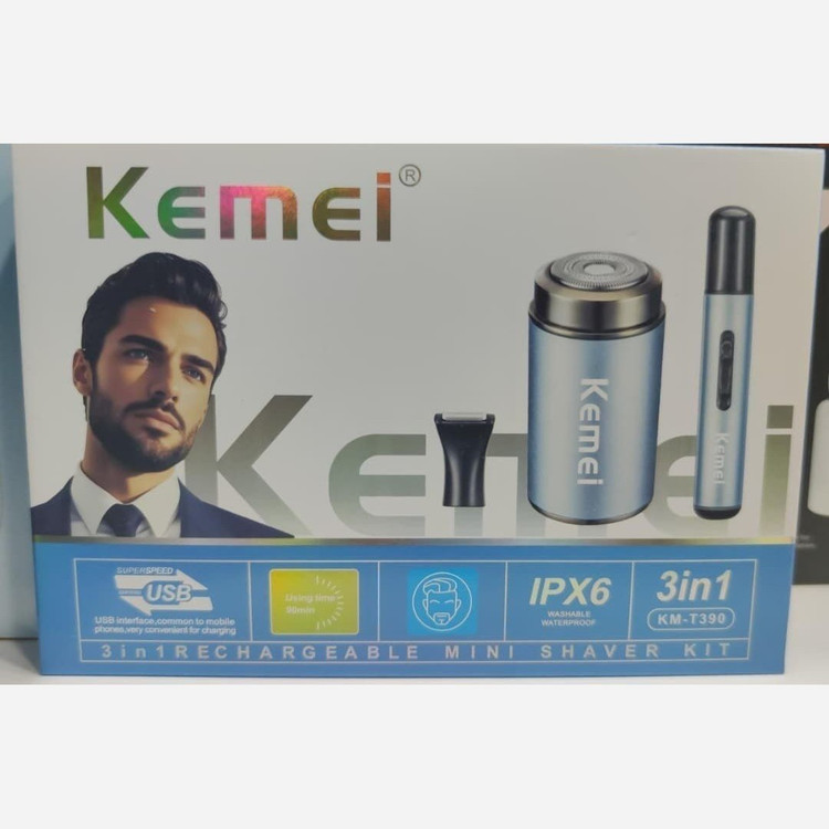 ماشین اصلاح موی صورت کیمی مدل KM-T390 ضد آب با برش چرخشی