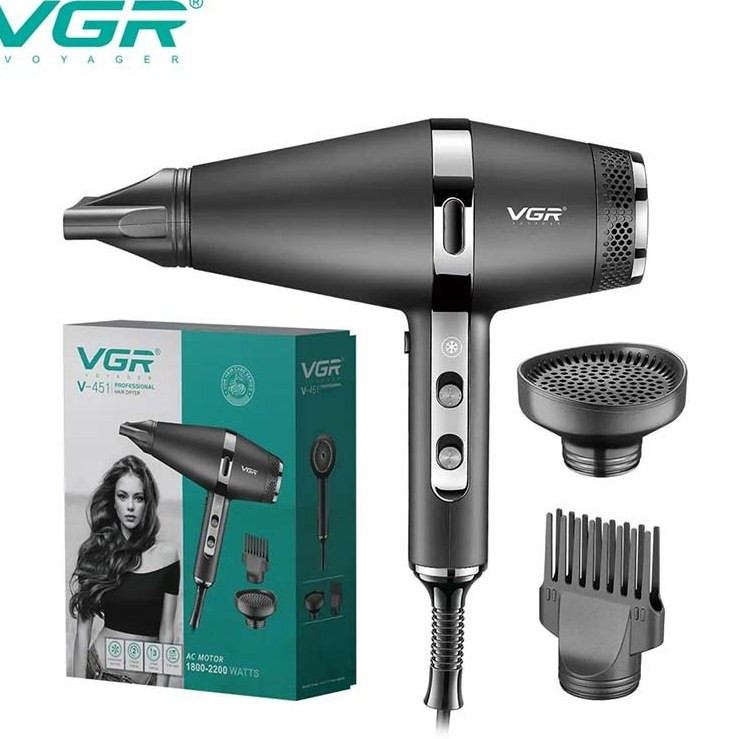 سشوار حرفهای وی جی آر مدل V-451 با باد سرد و متمرکز کننده