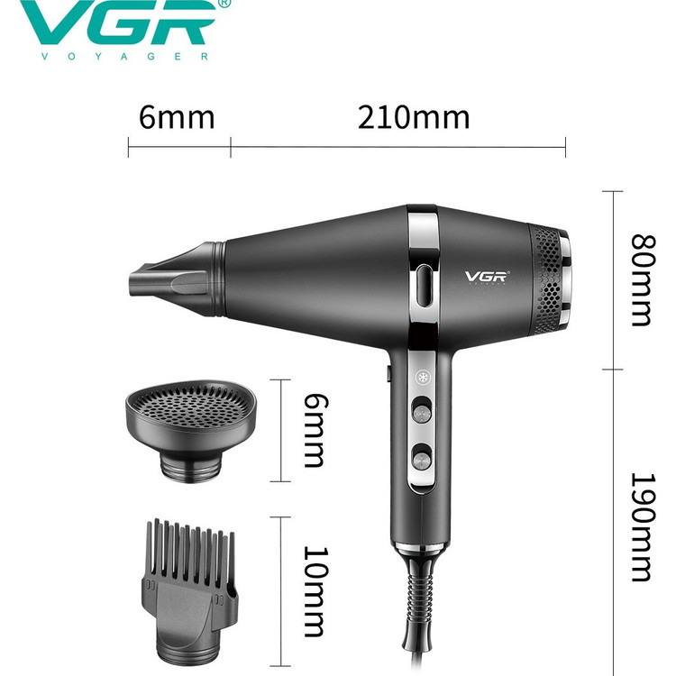 سشوار حرفهای وی جی آر مدل V-451 با باد سرد و متمرکز کننده