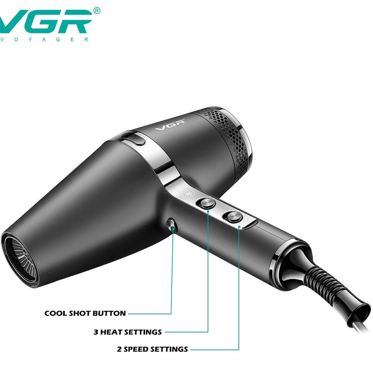 سشوار حرفهای وی جی آر مدل V-451 با باد سرد و متمرکز کننده